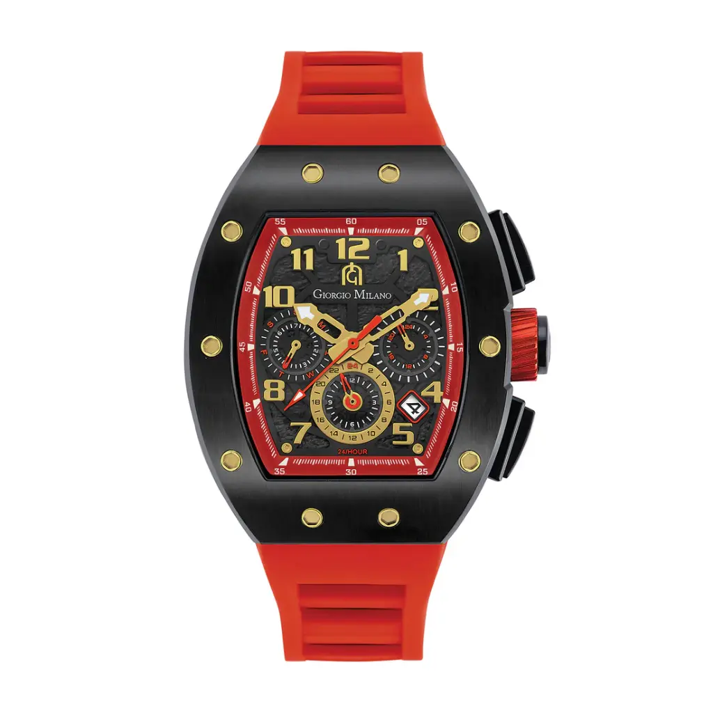 Giorgio Milano Black stainless steel case Chrono with date RED rubber strap 246SBK322 CARLO