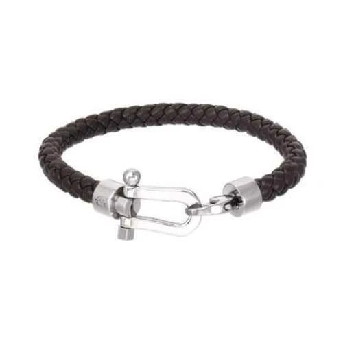 GIORGIO MILANO MEN Braided Leather with Nautical Shackle Clasp BRACELET 1520ST03