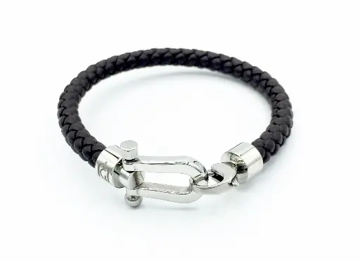 GIORGIO MILANO MEN Braided Leather with Nautical Shackle Clasp BRACELET 1520ST02