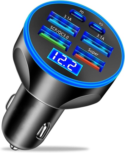 Super Fast Charge USB C Car Phone Charger Adapter 6 in 1