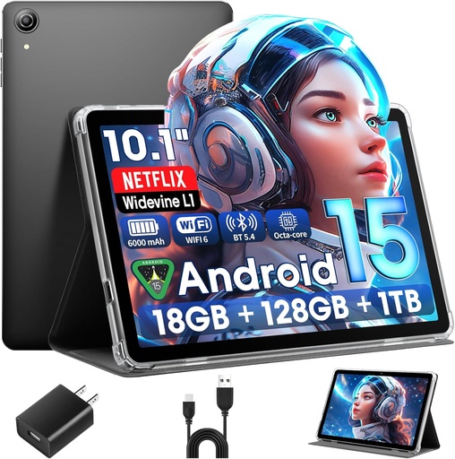 RAEMOND Android 15 Tablet 10 Inch with Case