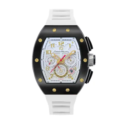 Giorgio Milano Black stainless steel case Chrono with date White rubber strap 246SBK112 CARLO