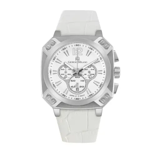 Giorgio Milano Chrono Square Gold Case White Leather Strap 886SG021 Tempo