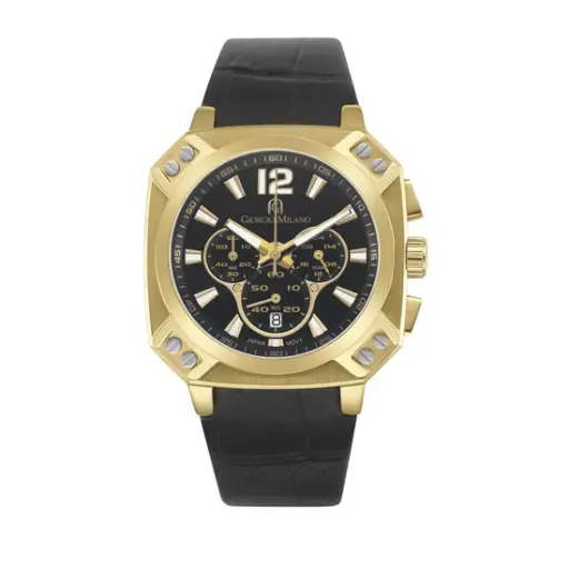 Giorgio Milano Chrono Square Gold Case Black Leather Strap 886SG032 Tempo 