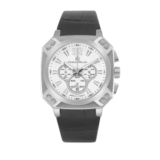 Giorgio Milano Chrono Square Stainless Steel Black Leather Strap 886ST022 Tempo