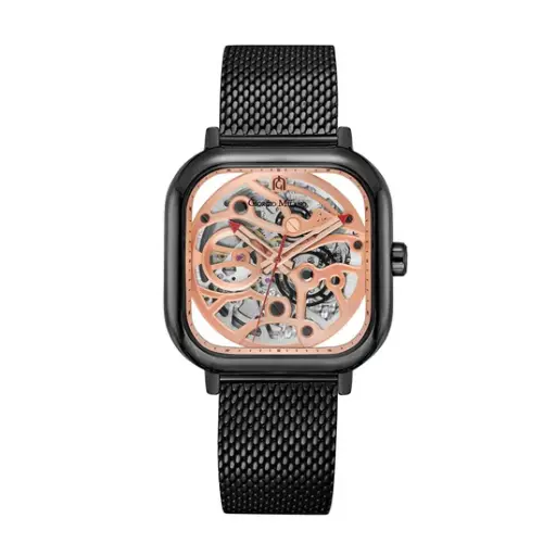 Giorgio Milano Rose Gold Square Case automatic Movt Black Mesh Bracelet 229SBK15 ALFEO