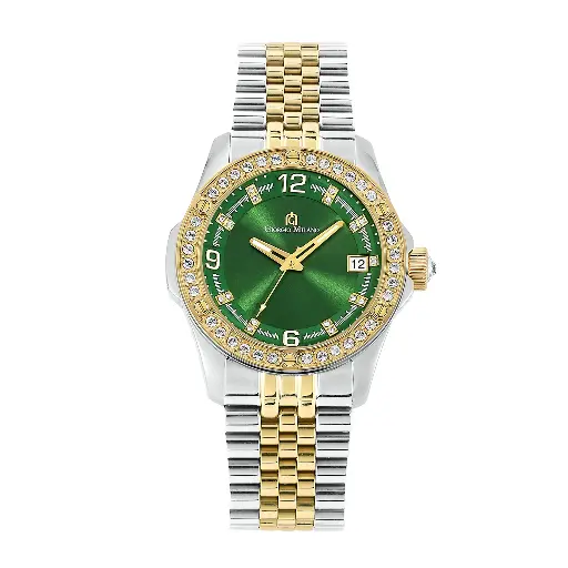 Giorgio Milano Women Gold and Green Stone Bezel with Metal 2 Tone Bracelet 248STG18