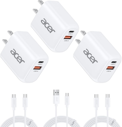Acer USB C PD 20W Charger 3XUSB C CHARGER & 3XCABLE