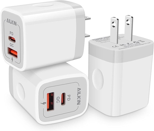 AILKIN Dual Port USB-C & USB-A Wall Plug-in  Charger
