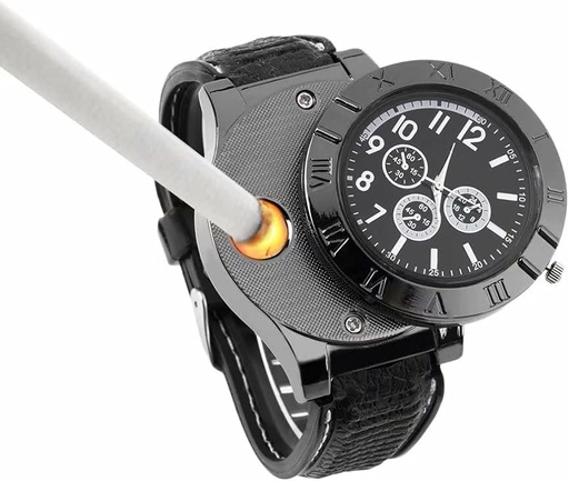 ENJOY-UNIQUE  Men's USB Lighter Watch with Windproof Flameless Cigarette Lighter