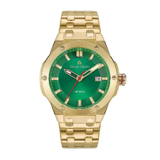 Giorgio Milano round stainless steel with IP gold ,green dial and date movt LUCIS 249SG18