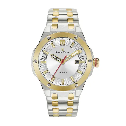 Giorgio Milano round stainless steel two tone IP gold ,silver dial and date movt LUCIS 249STG02