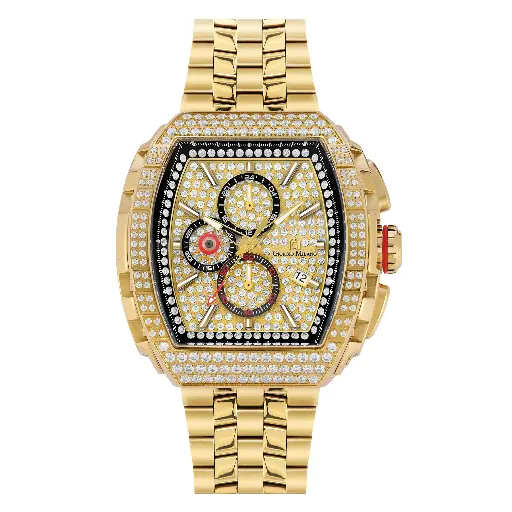 Giorgio Milano Men Chrono IP gold stainless steel Case ,cnc set CZ stones bezel, pave stone dial with Stainless Steel Bracelet MAESTRO BLING 245SG03M