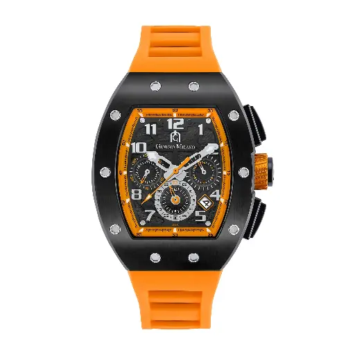 Giorgio Milano Black stainless steel case Chrono with date Orange rubber strap 246SBK318 CARLO 