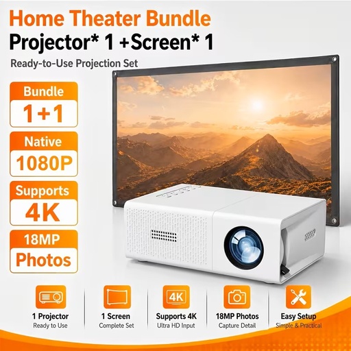 Home Theater Projector Native 1080P QHD with Screen 