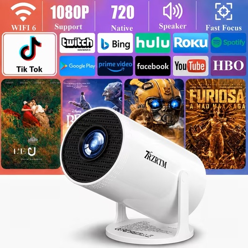 ZRZTM Smart Portable Projector, Wireless/support1080P/Native 720P
