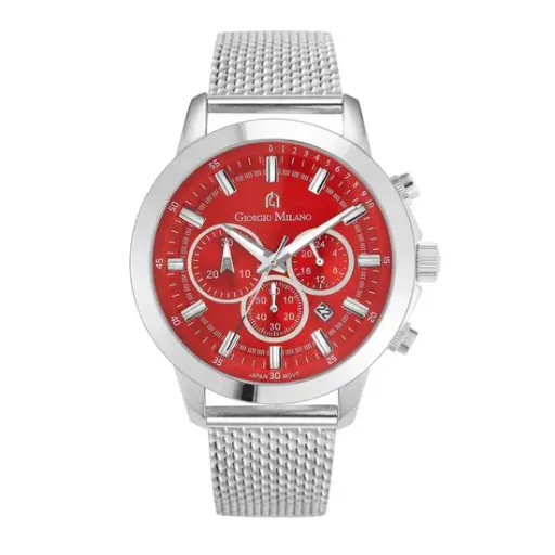 Giorgio Milano round STainless Steel case with Red dial Silver Mesh band 224ST14