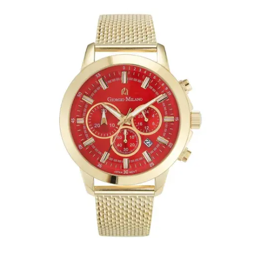 Giorgio Milano Men round IPG Stainless Steel case with Red dial Gold Mesh band 224SG14