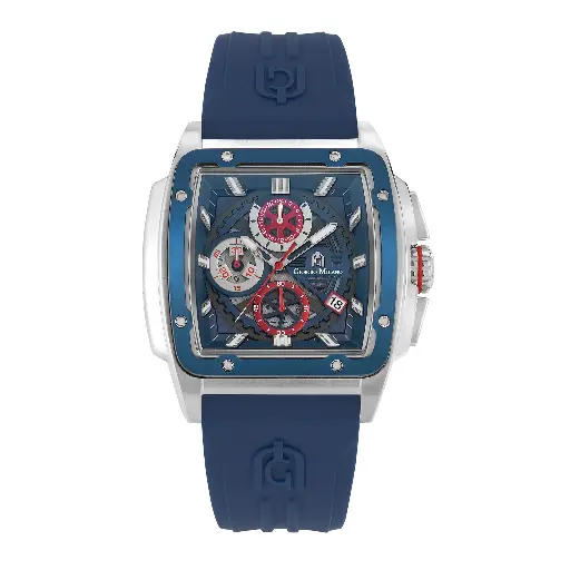 Giorgio Milano Men Square Chronograph stainless steel with blue plated bezel MARCUS 250STBL421
