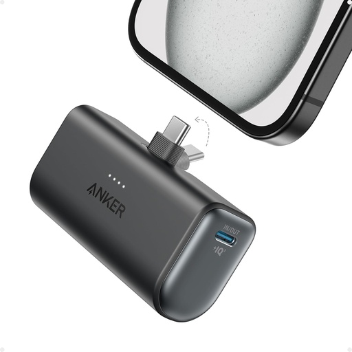 Anker Nano Portable Powerbank for iPhone, with Built-in MFi Certified Lightning Connector, Power Bank 5,000mAh 12W, Compatible with iPhone 14/13/12 Series (Black)