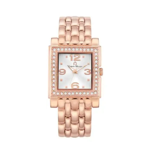 Giorgio Milano Women Square Watch with Silver Brushed dial and Rose Gold Stainless Steel Metal Bracelet 221RG2 CARINA 