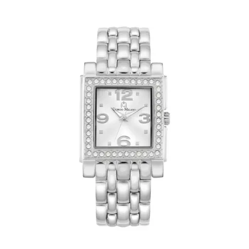Giorgio Milano Women Square Watch with Silver Brushed dial and Stainless Steel Metal Bracelet 221ST2 CARINA 