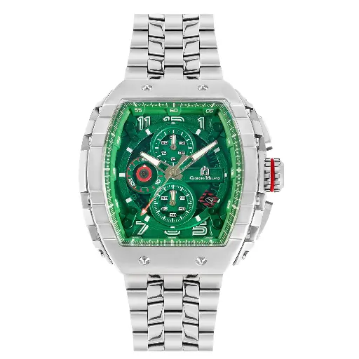 Giorgio Milano Men Stainless Steel Watch Chrono with date, Green Dial Steel Metal Bracelet 233ST18M MAESTRO METAL 