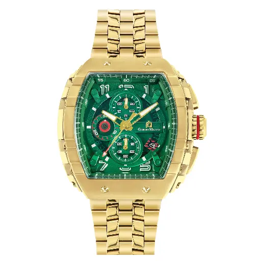 Giorgio Milano Men IP Gold Stainless Steel Watch Chrono with date, Green Dial, IP Gold Metal Bracelet 233SG18M MAESTRO METAL 