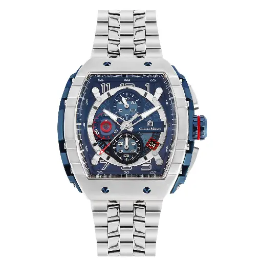 Giorgio Milano Men IP Blue Stainless Steel Watch Chrono with date, Blue Dial, Steel Metal Bracelet 233STBL04M MAESTRO METAL 