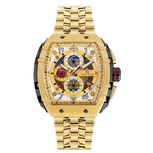 Giorgio Milano Men IP Gold and Black Stainless Steel Watch Chrono with date, Silver Dial, IP Gold Metal Bracelet 233SGBK02M MAESTRO METAL