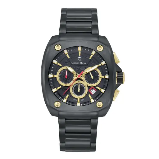 Giorgio Milano Square Chronograph date, IP stainless steel Black with black dial TRENTO 235SBK03  