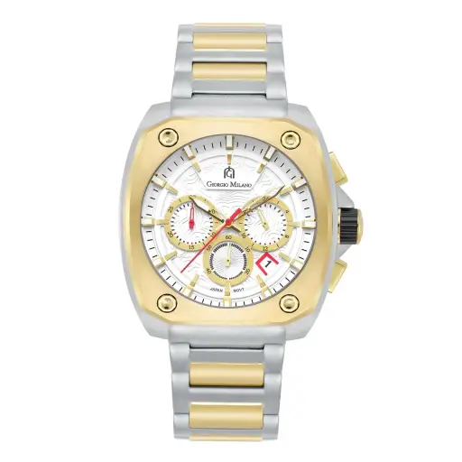 Giorgio Milano Men Square Chronograph date, IP Gold stainless steel 2 tone with Silver dial  TRENTO 235STG02