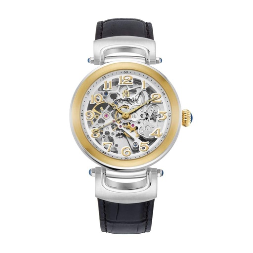 Giorgio Milano Men Stainless steel 2Tone Round case with IP Gold bezel Skeleton Automatic Movt black leather 226STG22  GILDO 