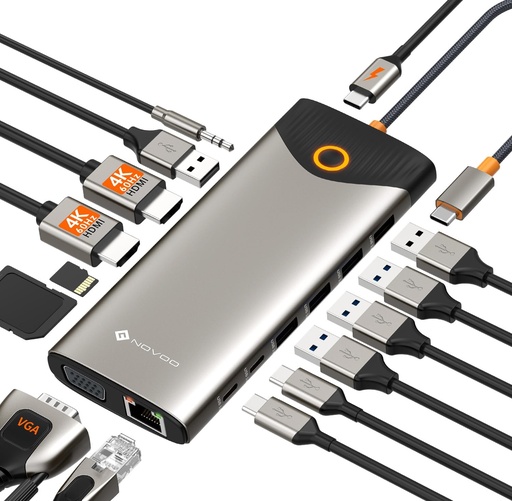 NOVOO USB C Docking Station Dual Monitor hub, 15 in1 Laptop Docking Station