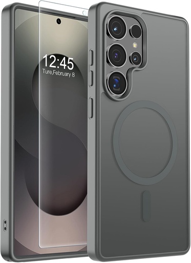 SUPFINE Magnetic Case for Samsung Galaxy S25 Ultra with Screen Protector,(Military Grade Drop Protection) Slim Translucent Shockproof ,Titanium Gray