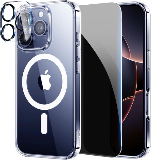 LWLFEKA iPhone 16 Pro Case with Privacy Screen Protectors & Full Camera Cover ( Clear )