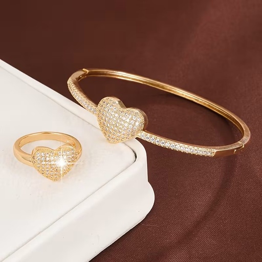 Sweet Heart Design Brass Gold plated with Synthetic Zirconia Women'S Bracelet And Ring Set -220
