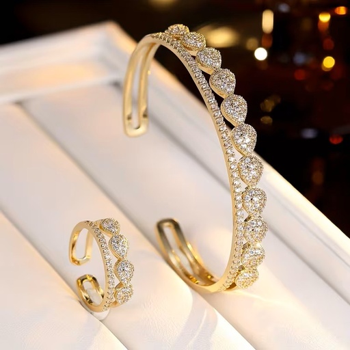 ASSORTED Designer Brass Gold plated with Synthetic Zirconia Women'S Bracelet And Ring Set 