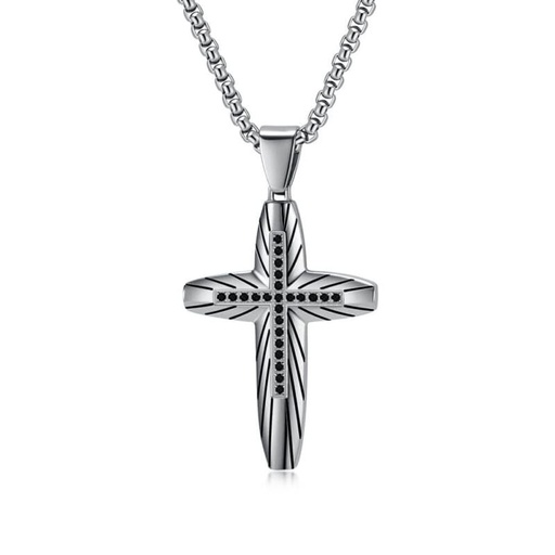 True Religion Mens Stainless Steel Necklace with cross pendant 
