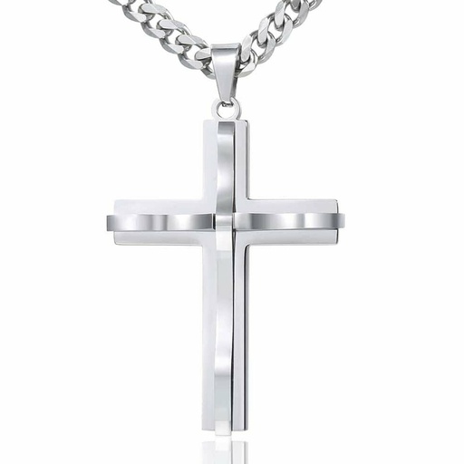 True Religion Mens Stainless Steel Necklace with cross pendant 