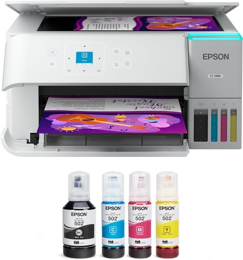 Epson EcoTank ET-2988 All-in-One Printer with Scanner, Copier, ADF, Wireless, Ethernet, White