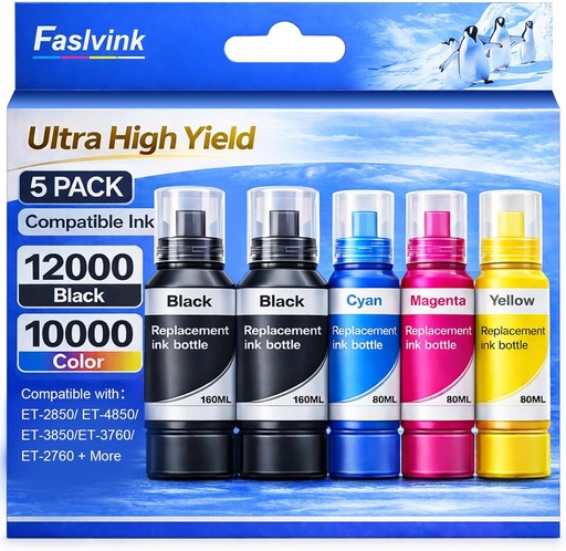 FASLVINK Compatible Ink Refill Bottles Replacement for Epson 502 Ink 5 Pack