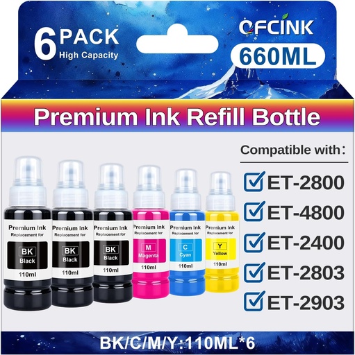 OFCINK Compatible Ink Bottle Replacement for Epson 522 Ink Refill | Compatible with Epson EcoTank ET-2800