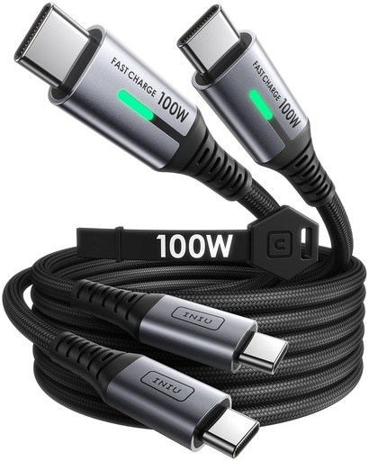 INIU USB C Cable, [6.6ft+6.6ft]2Pk 100W PD Fast Charging USB C to USB C Cable
