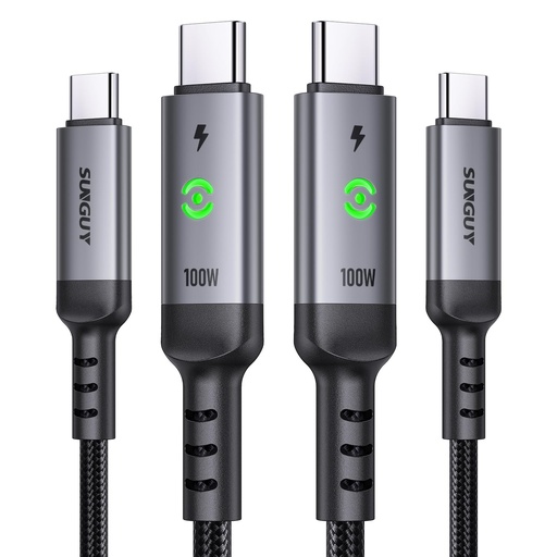 SUNGUY USB C to USB C Cable 3FT [2-Pack], 100W Fast Charging with LED Light