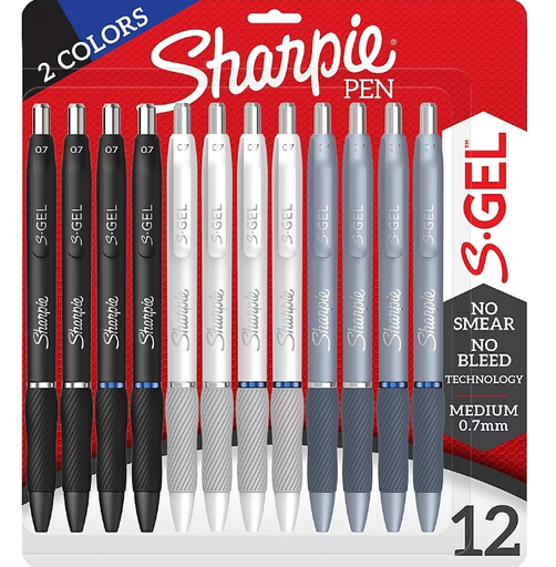 Sharpie S-Gel, Gel Pens, Medium Point (0.7mm), Black and Blue Gel Ink Pens, 12 ct.