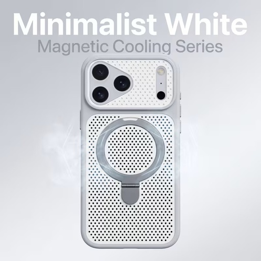 K61 Phone Case - Built-in Wireless Magnetic Attachment, Mesh Ventilation for Heat Dissipation, and Metal Kickstand.-IPHONE 15PRO - WHITE