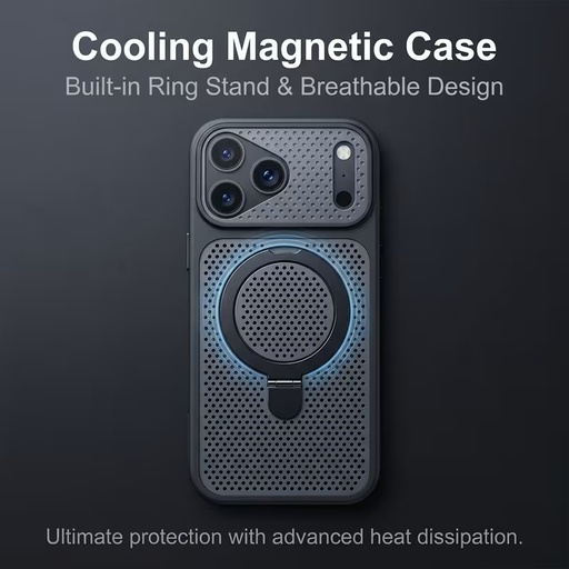K61 Phone Case - Built-in Wireless Magnetic Attachment, Mesh Ventilation for Heat Dissipation, and Metal Kickstand.-IPHONE 17PRO - BLACK