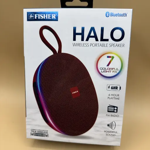 FISHER HALO WIRELESS PORTABLE SPEAKER with FM RADIO - BLACK