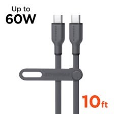 HYPERGEAR 60W Max fast Charging  USB-C to USB-C SOFT TOUCH SILICONE CABLE(10FT ) FLEXI PRO